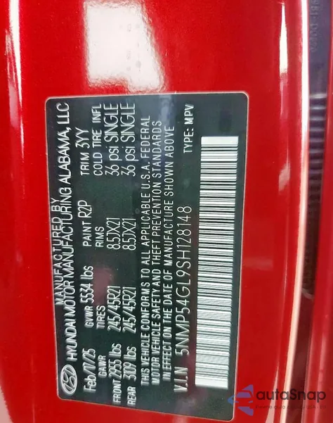 2025 Hyundai Santa Fe Calligraphy from USA, damaged, VIN 5NMP54GL9SH128148